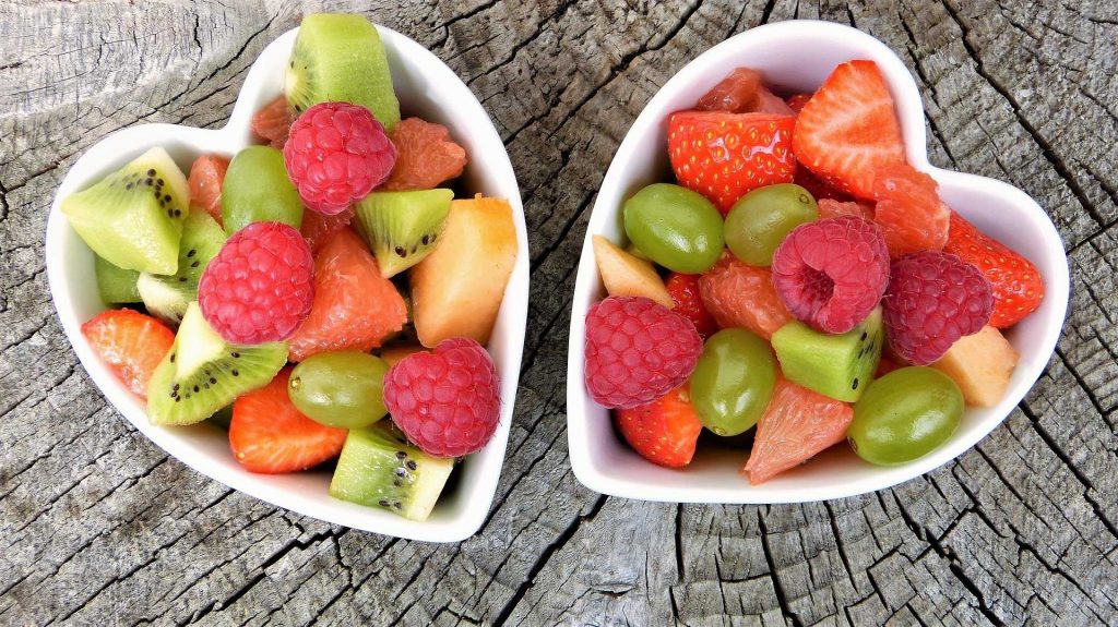 seasonal fruit in heart shaped bowls