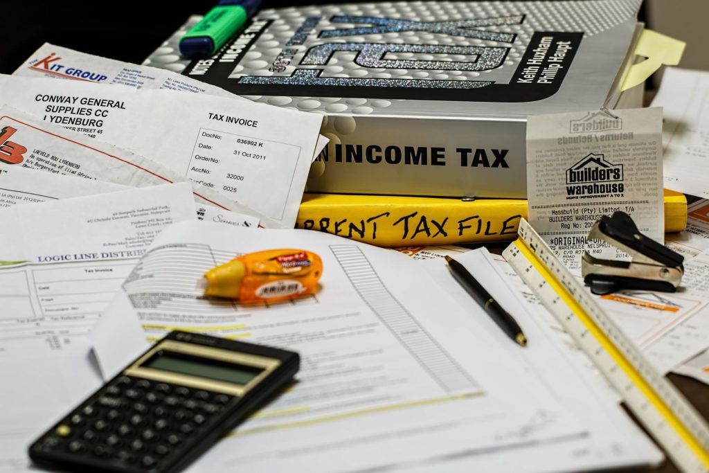 income tax paperwork and books
