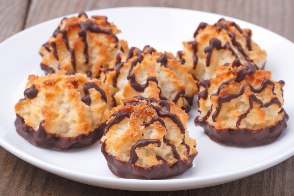coconut macaroons dipped in chocolate
